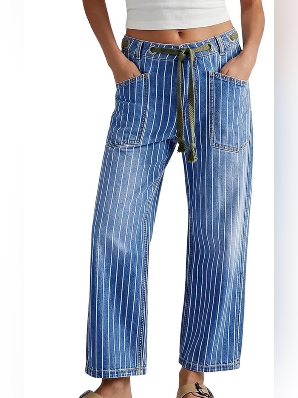 Flamingals pin stripe barrel jeans NWT